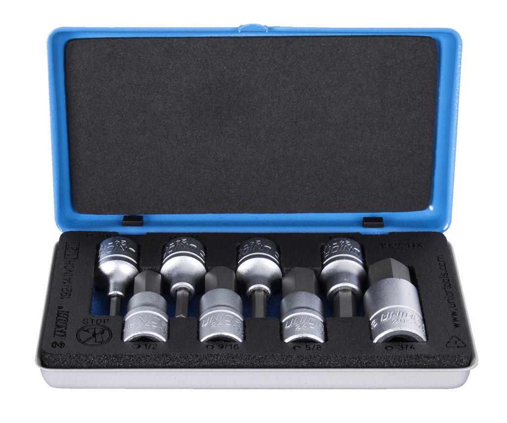 #demo# 192/14INCH-Juego de vasos con punta hexágonal en caja metálica