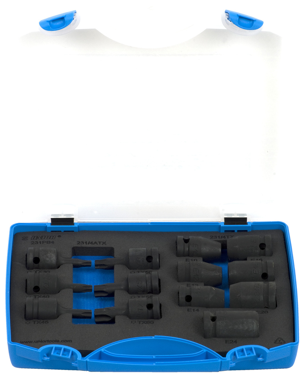 #demo# 231/4PB4-Juego de vasos de 1/2" de impacto con perfil Torx externo e interno en caja de plástico-/13