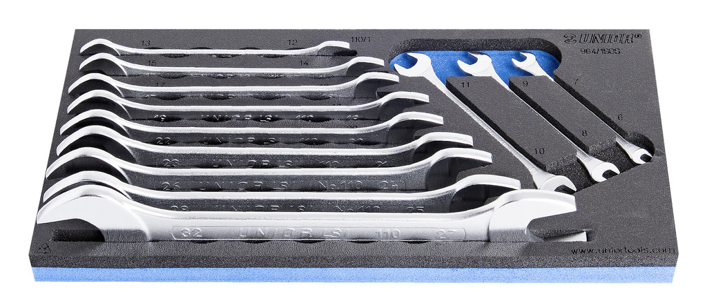 #demo# 964/1SOS-Juego de llaves fijas de dos bocas en bandeja SOS-6 - 32/12