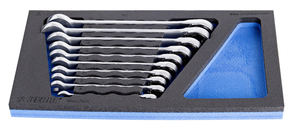 #demo# 964/27SOS-Juego de llaves combinadas con ratchet en bandeja de plástico-8 - 19/10