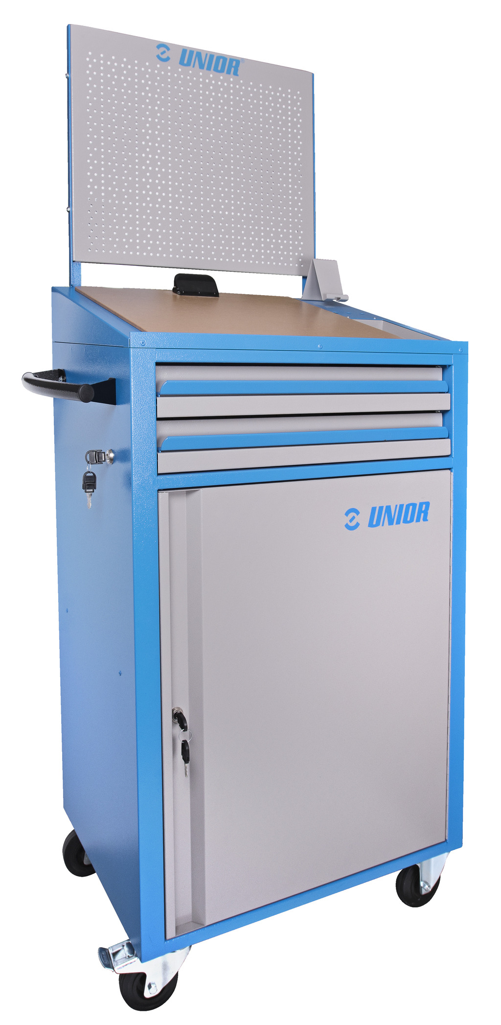 #demo# 994WD Pupitre móvil con estante de herramientas de pared y puerta